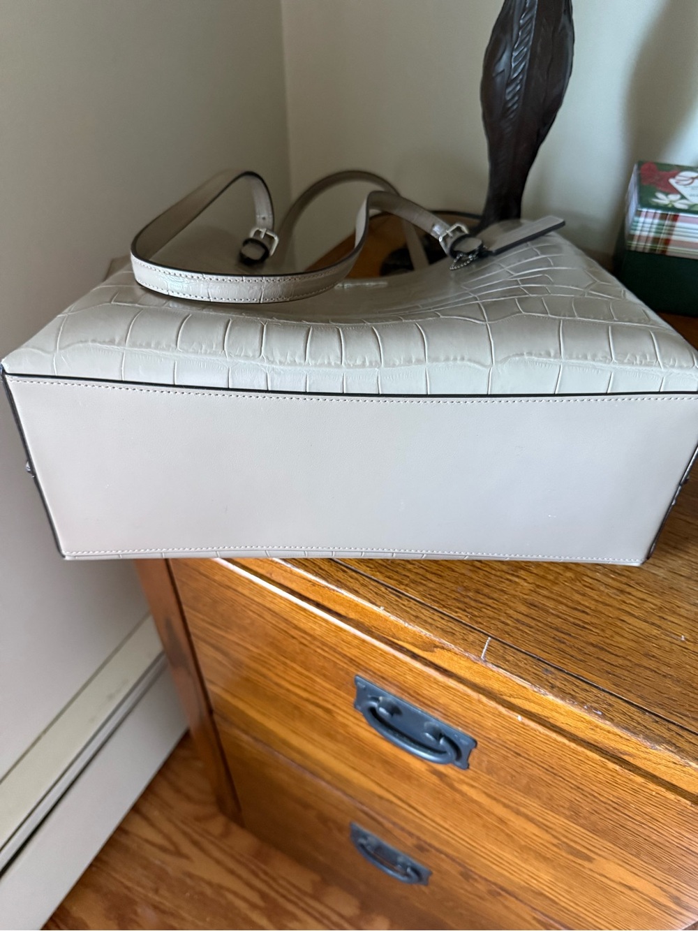 Coach Croc-Embossed Patent Leather Tote in Taupe - Picture 3 of 9